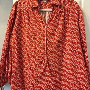 Max Studio Red and White Floral Blouse